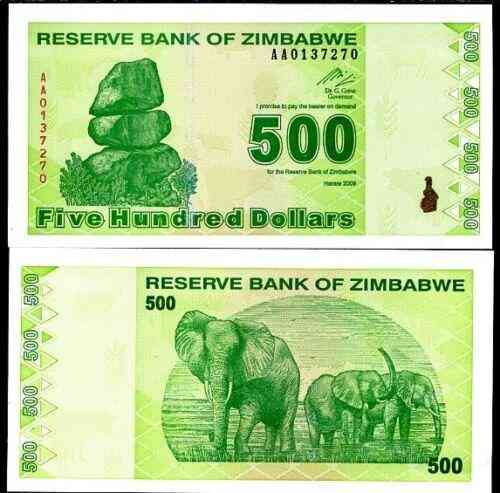 Ею/Zimbabwe 500 Dollars 2009 Pick 98 UNC Полтава