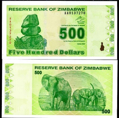 Ею/Zimbabwe 500 Dollars 2009 Pick 98 UNC Полтава - фото 1