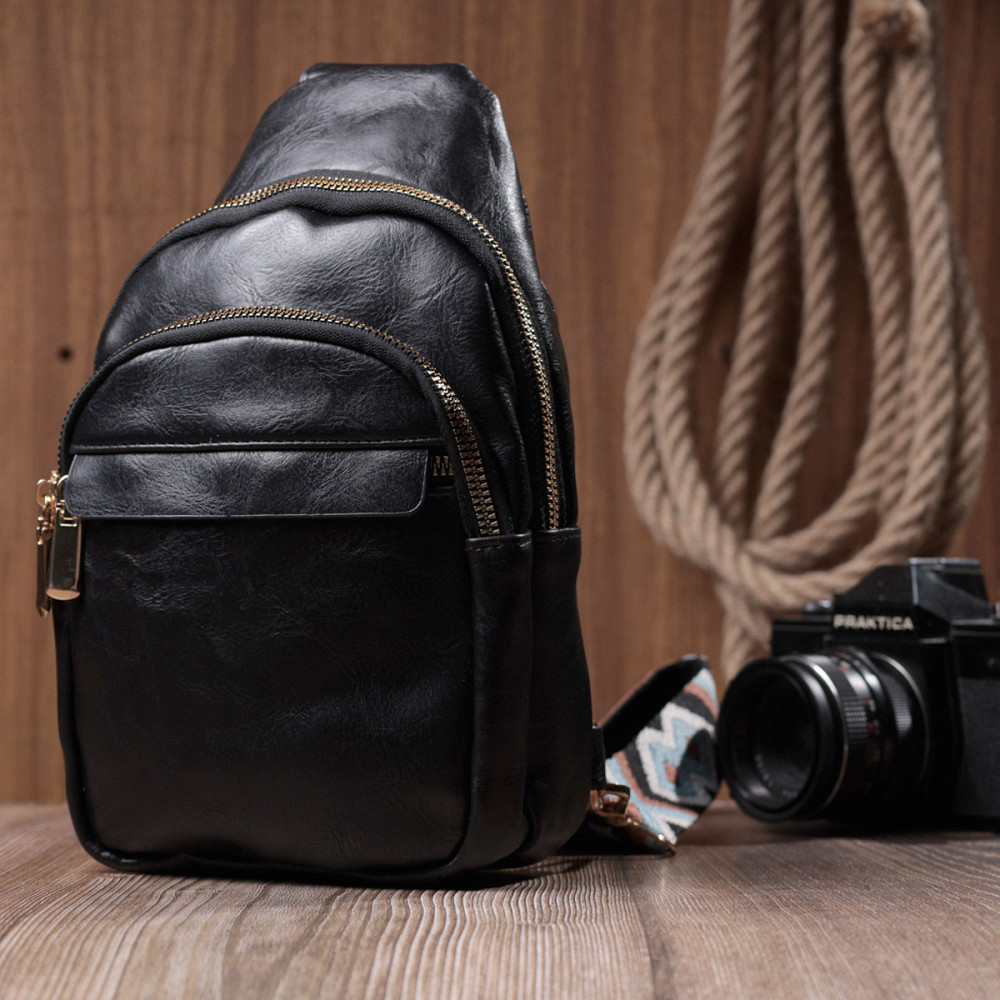 Сумка небольшого размера с одной лямкой через плечо из гладкой экокожи Vintage 22770 Черный Киев - изображение 10