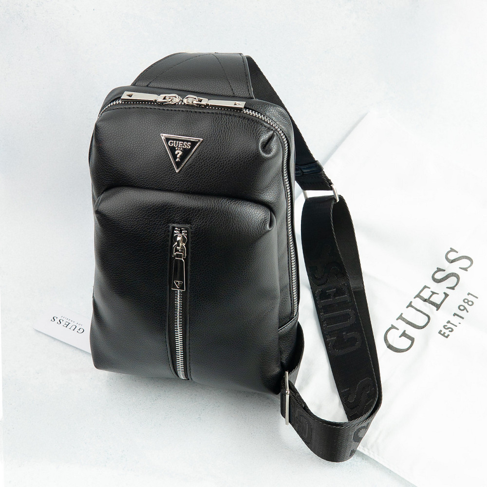 Мужская сумка бананка на пояс и на грудь (слинг) Guess (7517) черная Киев - изображение 1