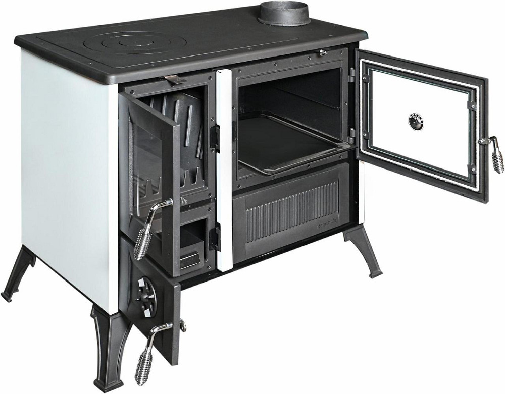 Піч-кухня чавунна Hosseven 4013 з духовкою та варильною поверхнею 8 кВт до 60 м2 опалювально-варильна біла піч на дровах Туреччина Тернопіль - фото 3