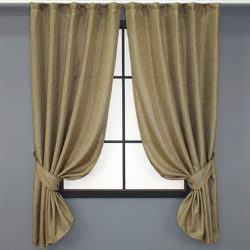 Комплект штор коротких VR-Textil Льон Мішковина № 673ш Капучино 130х170 см 2 шт (35-0016) Київ - фото 1