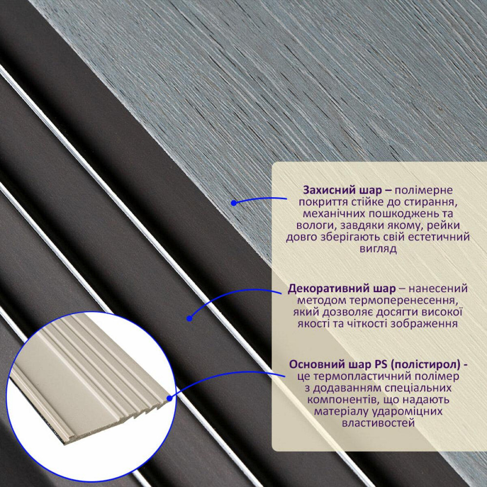 Рейка декоративна PS 2900х160х11мм Сіре дерево з чорним SW-00002149- Дніпро - фото 2