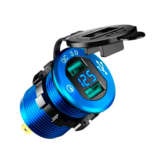 Встраиваемый адаптер 2x USB QC3.0 с вольтметром 12-24В в прикуриватель Винница - изображение 1