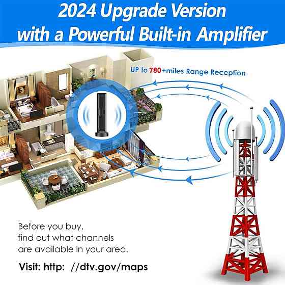 Антена COMBLU 2024 чорна до 780 миль підсилювач Smart IC 360° HDTV 4K 1080p внутрішня/зовнішня портативна Київ