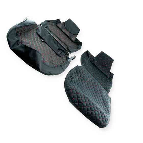 Накидки сиденье черная (2шт) ткань ромб, красная нить, закрытый низ и торцы люкс на Мукачево