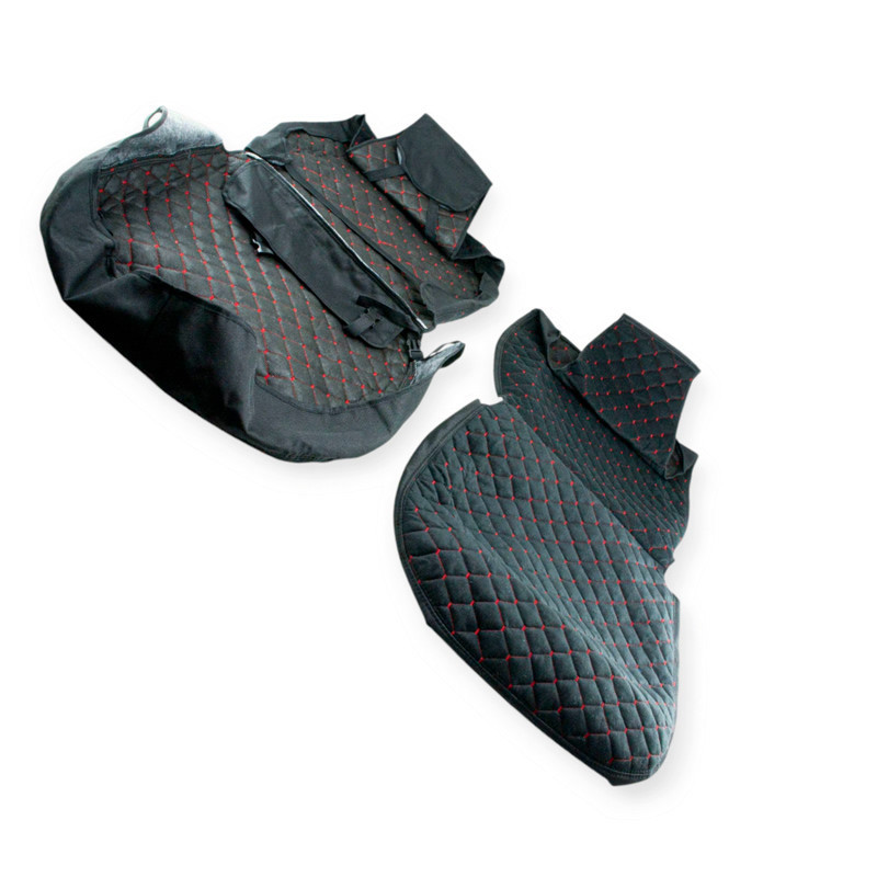 Накидки сиденье черная (2шт) ткань ромб, красная нить, закрытый низ и торцы люкс на Мукачево - изображение 1