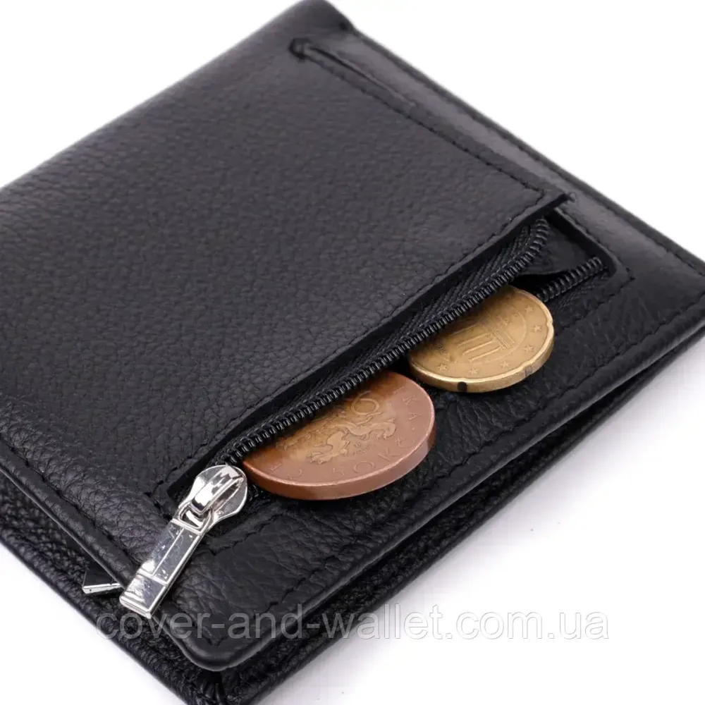 Тонкий шкіряний чоловічий портмоне з монетницею на змійці ST Leather Київ - фото 5