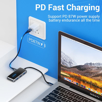 Концентратор Vention USB 3.1 Type-C to HDMI 4K60Hz/USB 3.0х3/RJ45/PD 87W 6-in-1 Mirrored Surface (TFFHB) Вінниця - фото 9