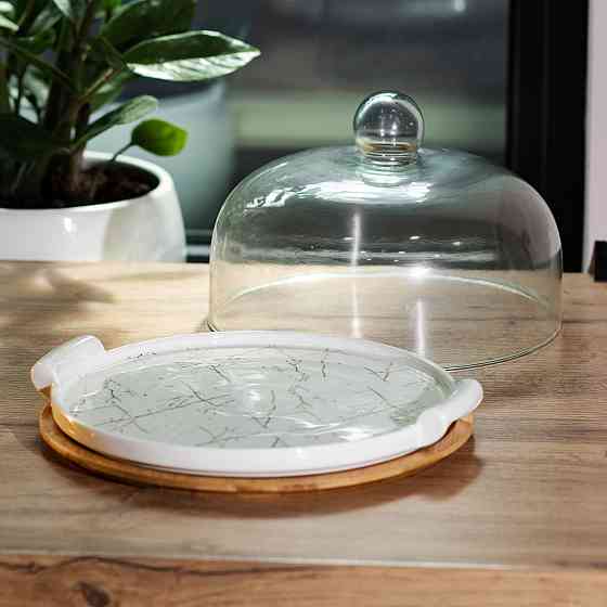 Тортовница фарфоровая со стеклянной крышкой 29 см HP1204 Киев