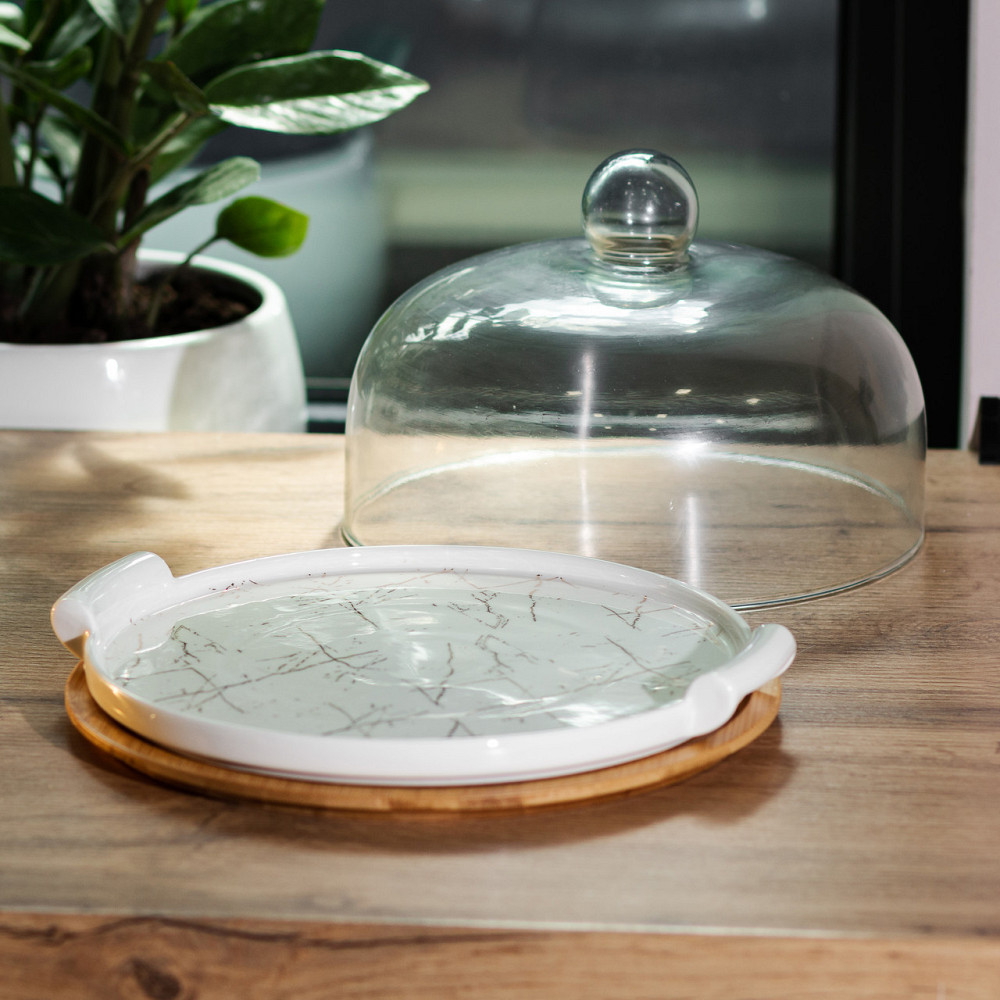 Тортовница фарфоровая со стеклянной крышкой 29 см HP1204 Киев - изображение 6