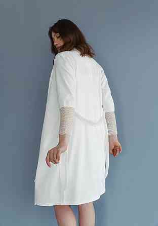 Хлопковый халат для беременных и кормящих мам на запах с поясом размер XL Мамин Дом Молочный Кривой Рог
