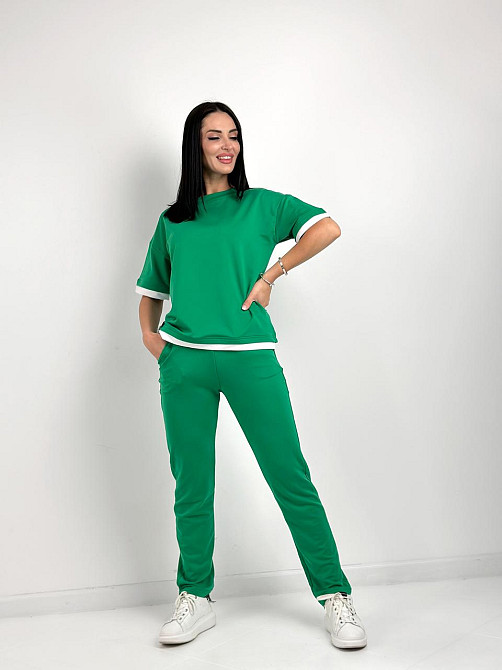 Літній трикотажний костюм-двійка "Summer" оптом | Норма і батал | Розпродаж моделі Зелений, 42-44 Київ - фото 3