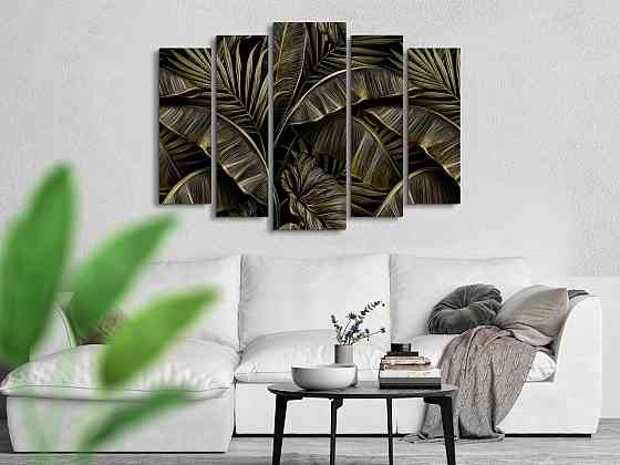 Модульна картина у вітальню / спальню Абстракція Золоті Листя Art-456_5 ( 80х118см ) Київ