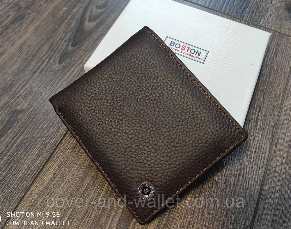 Коричневий шкіряний чоловічий гаманець без застібки із затиском для купюр Boston Київ - фото 7