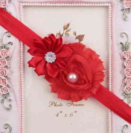 Пов'язка на голову дитяча червона - розмір декору 9см, розмір універсальний (на резинці) Київ