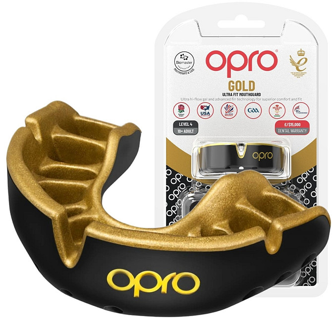Капа OPRO Gold дитяча (вік до 10р.) Black/Gold (art.102505001) Каменское - изображение 1