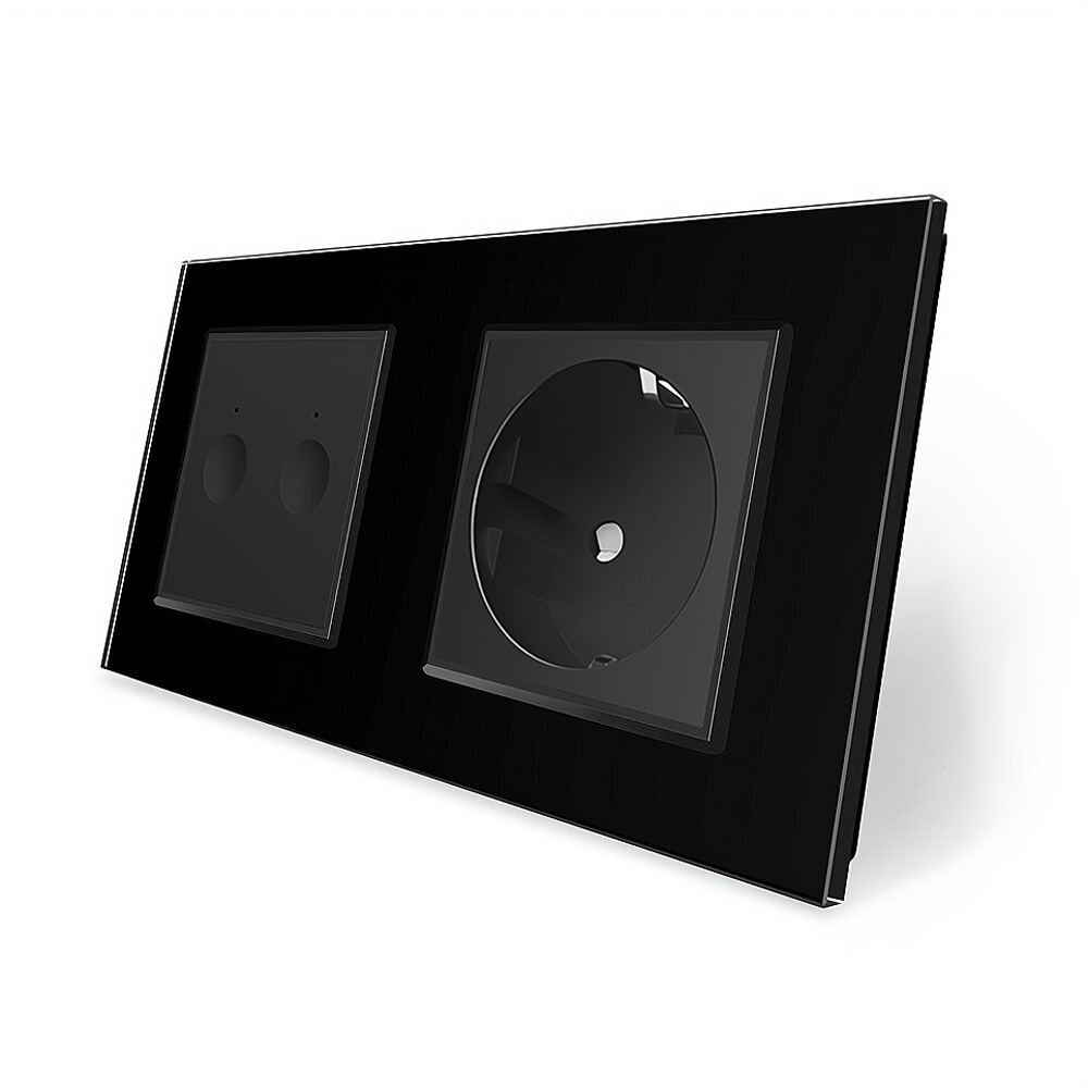 LIVOLO Сенсорний вимикач Sense 2 сенсора 1 розетка Livolo чорний скло (VL-C7FC2/FCTC16A-4BP) Коломыя - изображение 3