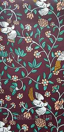 Шпалери вінілові на флізеліні Rasch Clasik 0,53х10 райські пташки квіти листя гілки яскраві білі на бордовому Київ