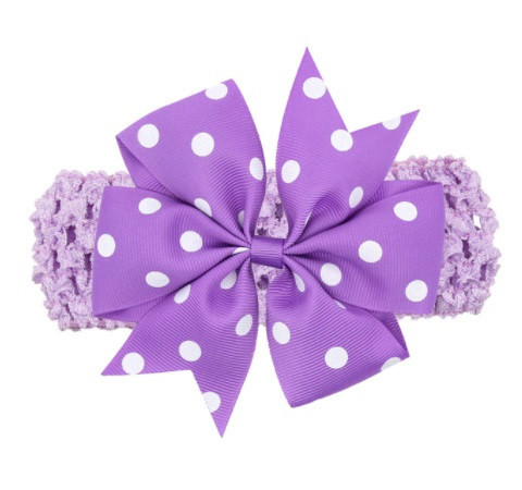 Детская сиреневая повязка с бантом в горох для детей - размер универсальный (на резинке), бант 11см Киев - изображение 1