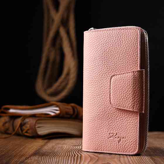 Зручний вертикальний жіночий гаманець з натуральної шкіри KARYA 21158 Рожевий Київ