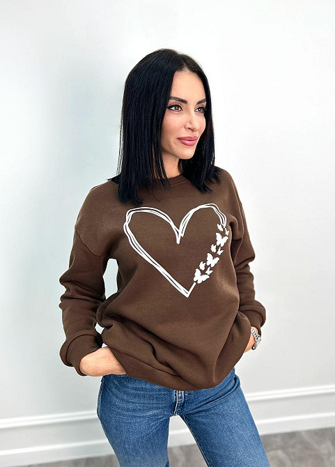 Утеплений світшот з принтом "Heart" оптом | Батал Шоколадний, 50-52 Київ - фото 2