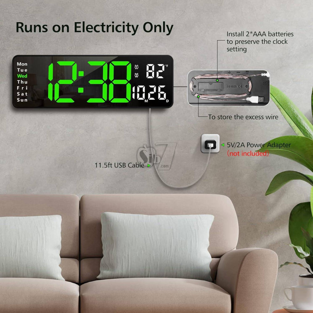 Цифровые настенные часы DS-6629 с зелеными LED-цифрами, пультом, температурой, датой, будильником, таймером, USB Киев - изображение 9