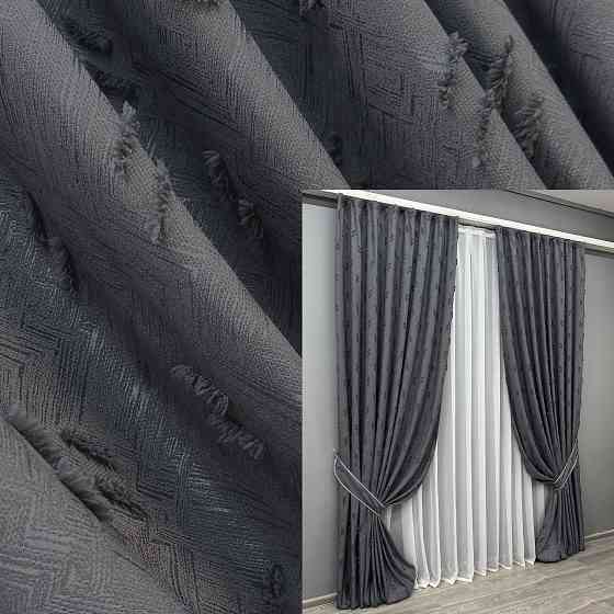 Комплект штор VR-Textil Лен Букле № 1885ш Антрацит 150х290 см 2 шт (33-0914) Киев