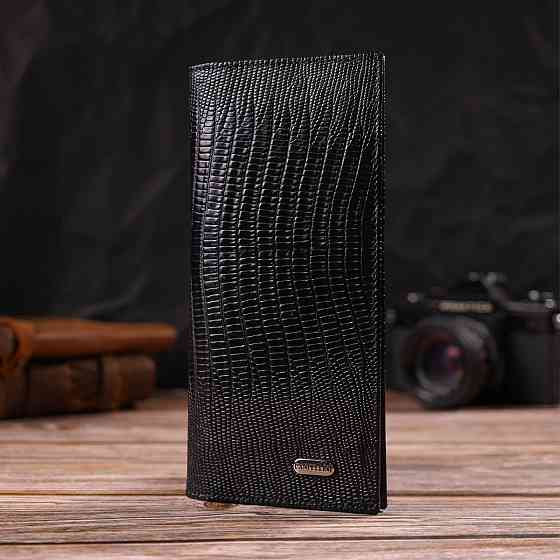 Фактурний чоловічий вертикальний гаманець з натуральної шкіри з тисненням CANPELLINI 21906 Чорний Київ