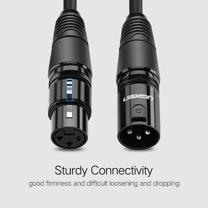Мікрофонний кабель Ugreen AV130 XLR Male to Female Microphone Cable (Чорний, 2м) Николаев - изображение 8