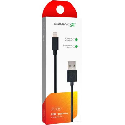 Дата кабель USB 2.0 AM to Lightning 1.0m Cu, 2.1А, Black Grand-X (PL01B) Вінниця - фото 4
