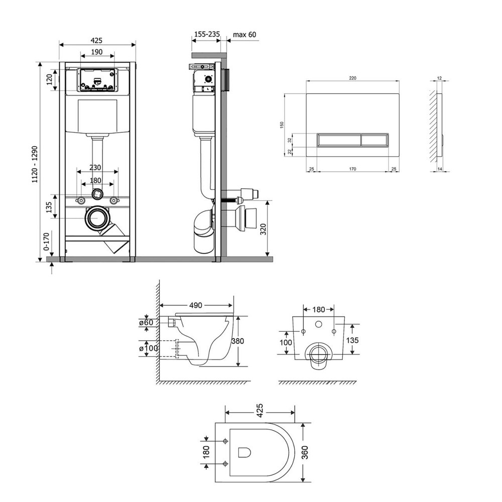 Готовое решение Qtap для ванной комнаты: подвесной унитаз Taurus Ultra Quiet 485×360×350 + комплект инсталляции Nest 4 в 1 Киев - изображение 2