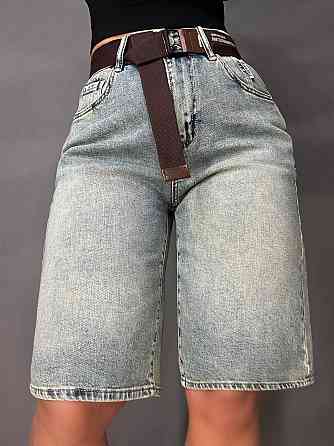 Шорты женские джинсовые Liana 447 бермуды высокая посадка стрейч с ремнем голубые, голубой, 30, 30, 85 см, 120 см Киев