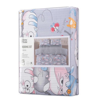 Постельное белье Ardesto Gloria сатин веселые котики, полоска полуторный евро 160х220 (ART1622FC) Винница - изображение 1