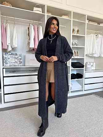 Жіночий затишний довгий кардиган з поясом Альпака Одеса