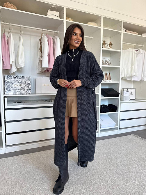 Жіночий затишний довгий кардиган з поясом Альпака Одеса - фото 4