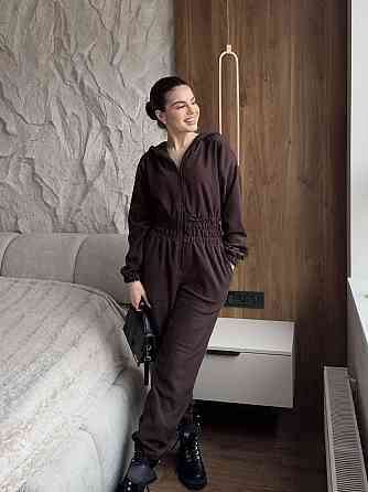 Женский теплый повседневный комбинезон с капюшоном турецкий флис Шоколад, 42/44 Одесса