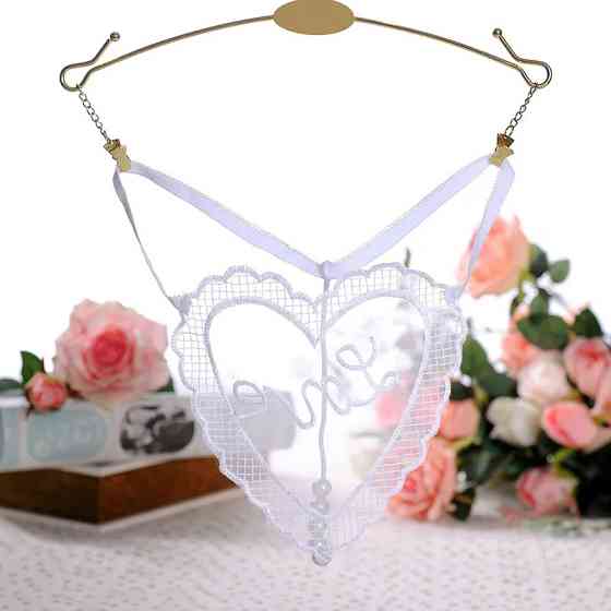 Трусики з бусинками білі відверті - розмір універсальний, резинка тягнеться до 84см Київ