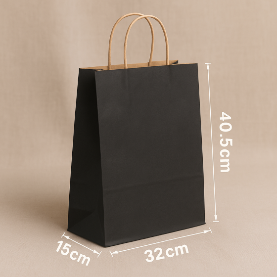 Чёрный крафт-пакет с ручками 40.5×32×15 см, 80 г/м², с чёрной печатью (50 шт.) Павлоград