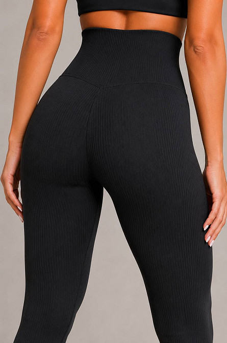Лосины женские Fashion T-2 в рубчик с корсетом на молнии и эффект push-up черные, черный, L Киев - изображение 4