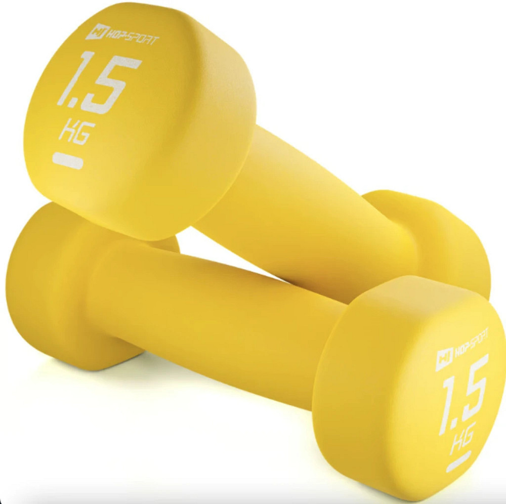 Неопреновые гантели Hop-Sport HS-V015DR 2 по 1.5 кг желтые для фитнеса и тренировок Киев - изображение 2