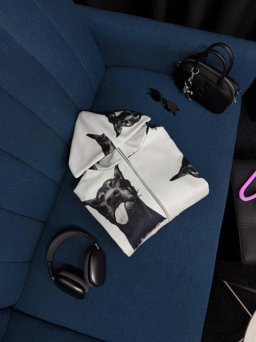 Жіноче тепле оверсайз худі на блискавці з доберманами трьохнитка на флісі Одеса - фото 6