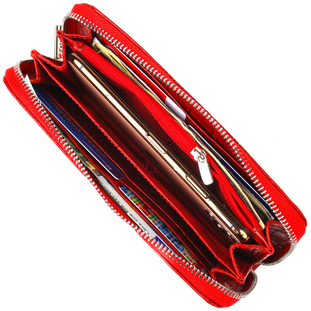 Горизонтальный яркий кошелек для женщин из натуральной фактурной кожи под крокодила CANPELLINI 21621 Красный Киев - изображение 4