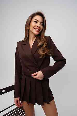 Женский классический трендовый костюм двойка мадонна + подкладка Шоколад, 46 Одесса