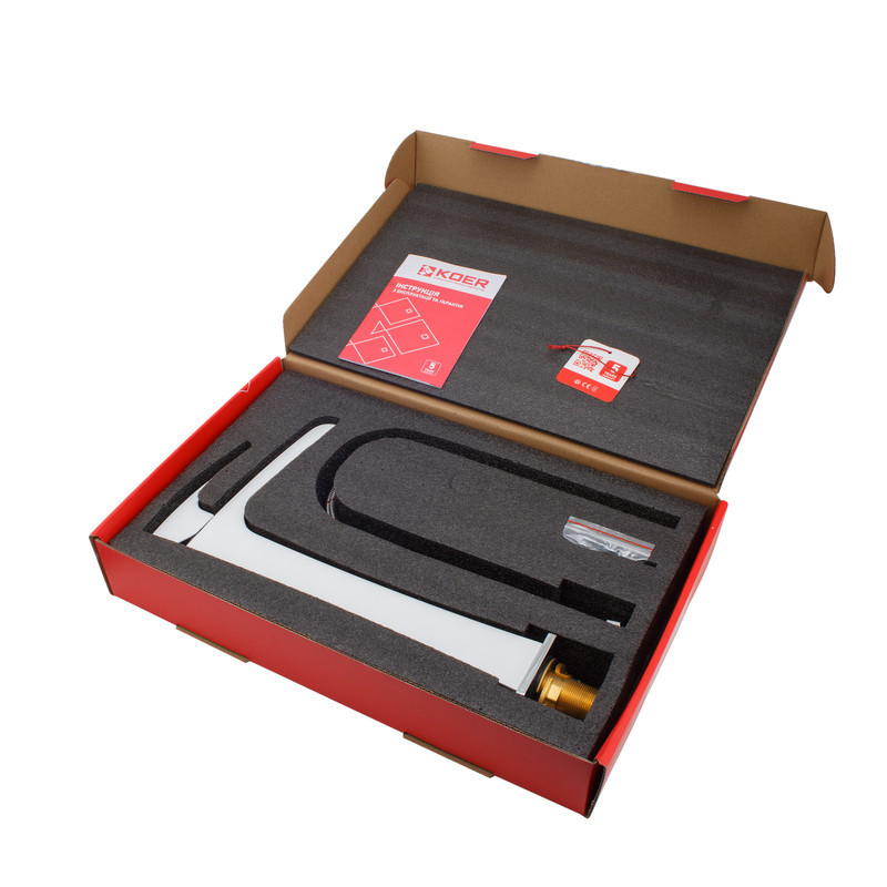 Високий водоспадний змішувач для умивальника Koer KB-15007-04 хром+білий (KR5156) Харків - фото 8