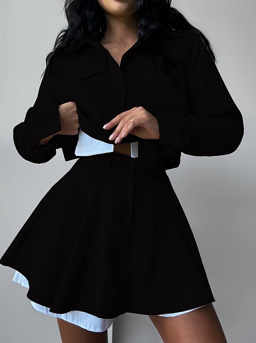 Жіночий стильний костюм-двійка: піджак і спідниця мікровельвет Чорний, 42/44 Одеса - фото 1