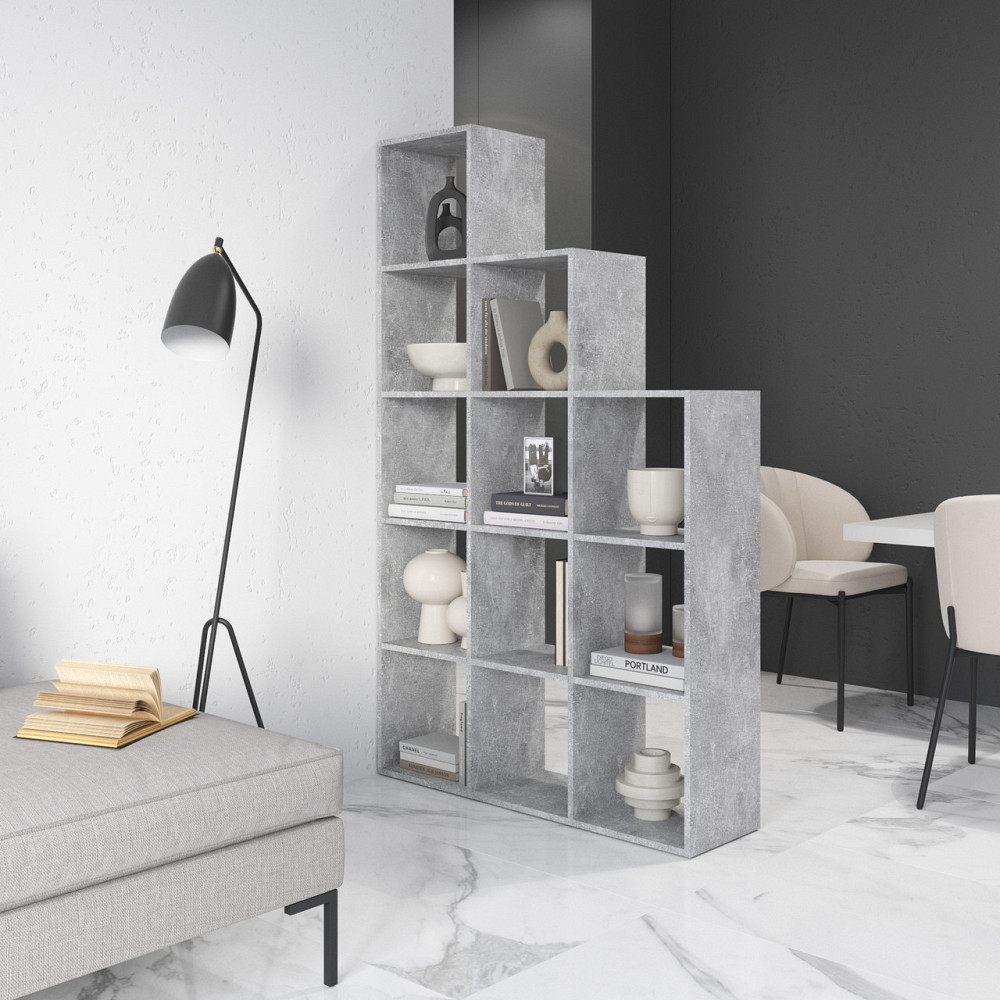 Стелаж VAYS M-6 Бетон, книжкова полиця на 12 комірок, ЛДСП, 108×29×178 см - для дому, офісу, дитячої або вітальні Львів - фото 1