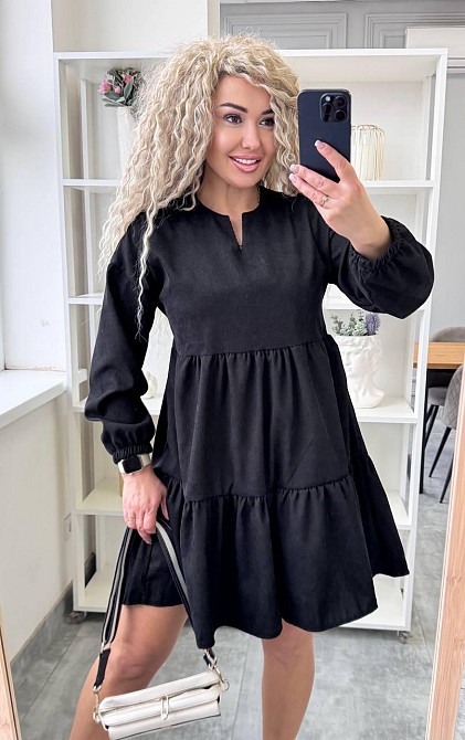 Женское базовое повседневное платье микро вельвет Черный, 46/48 Одесса - изображение 6