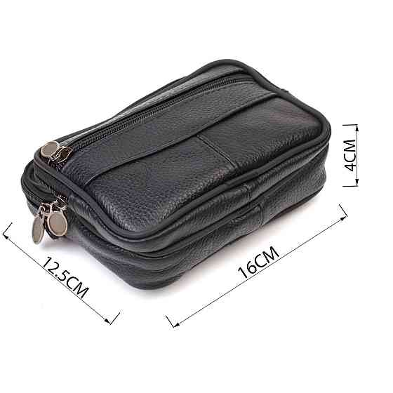 Горизонтальная поясная сумка для мужчин из натуральной кожи 21485 Vintage Черная Киев