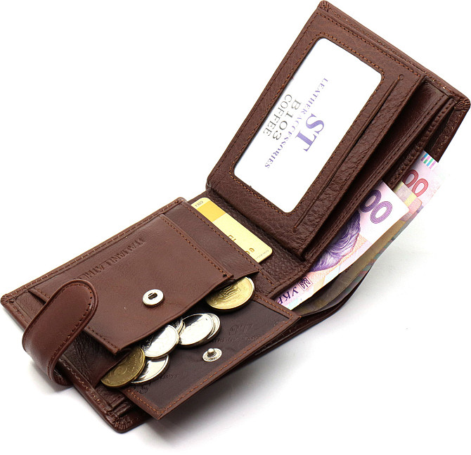 Коричневе чоловіче портмоне з натуральної шкіри з фіксацією ST Leather ST103 Київ - фото 7